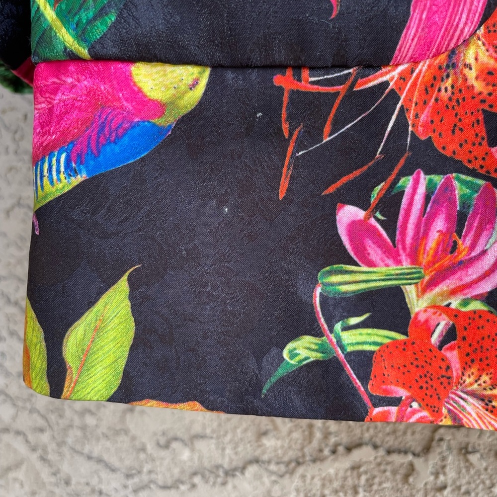 SOLD ๐ MANGO Tropical Parrot Butterfly Floral Oversized Satin Blazer XS - Picture 14 of 15